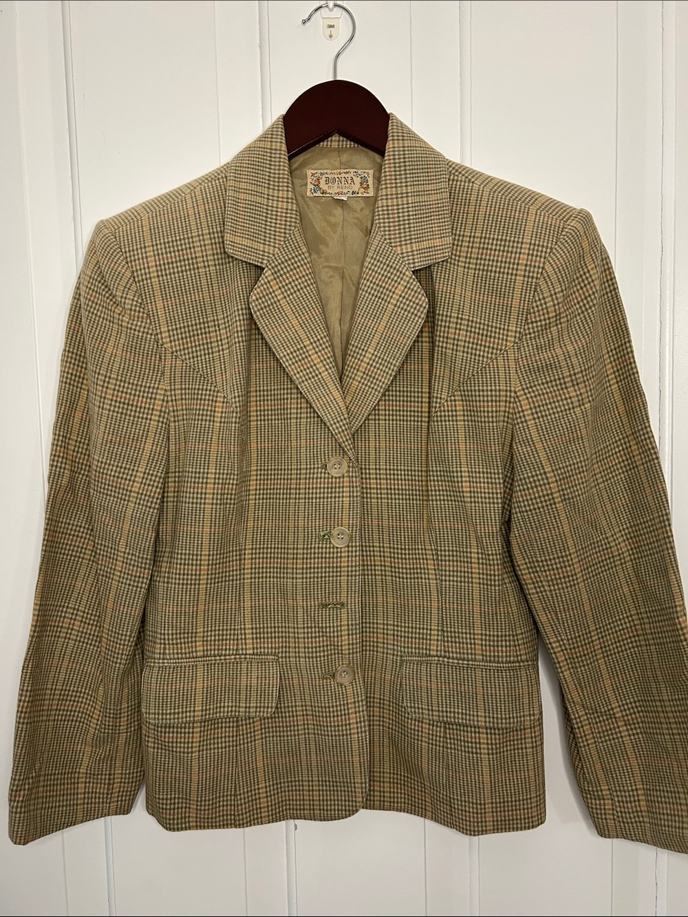 Vintage Plaid professor 100% cotton  jacket Blazer in earth tones Houndstooth